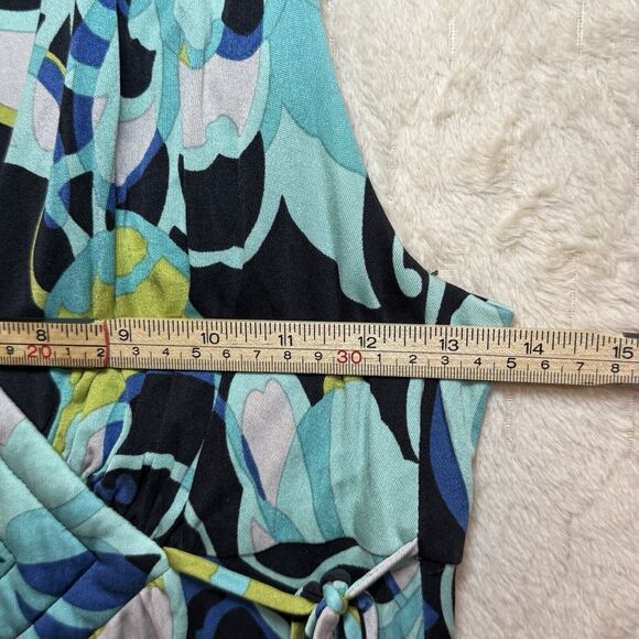 Trina Turk Green Multicolor‎ Print V-Neck A-Line Silk Dress Racerback - Size 2 - Picture 4 of 7